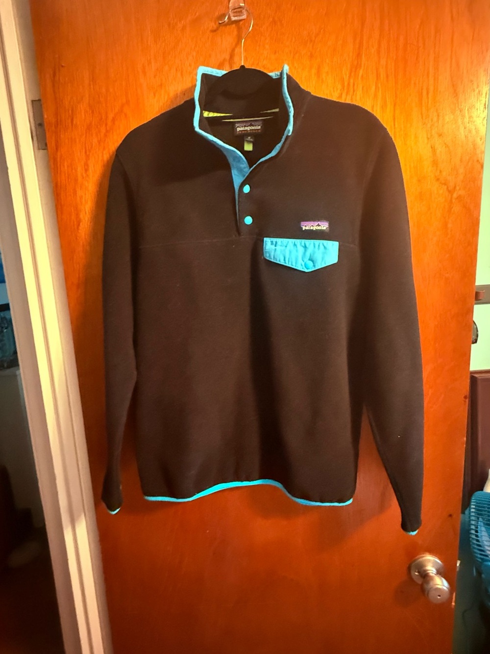 Patagonia Synchilla Black Fleece Pullover with Teal Trim